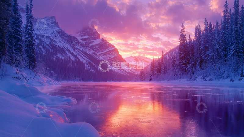 高清大图下载【趣麦麦图】雪山日落