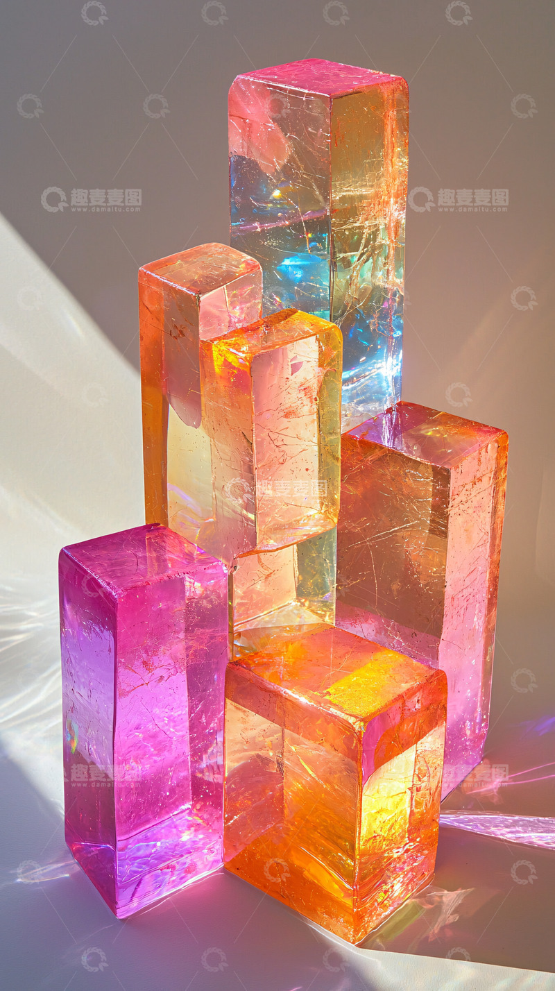 高清大图下载【趣麦麦图】彩色玻璃块堆叠