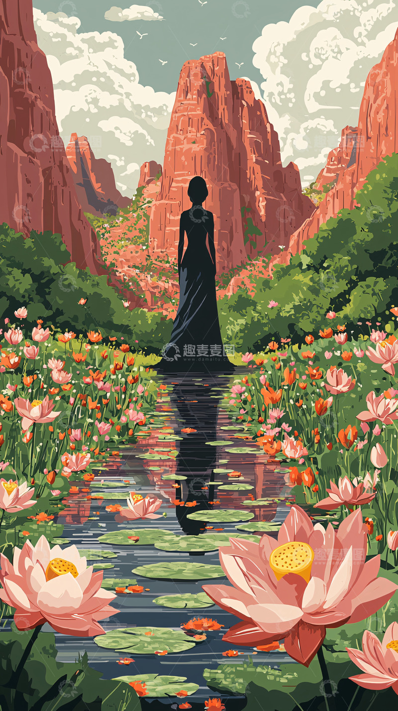 红岩峡谷中的女子