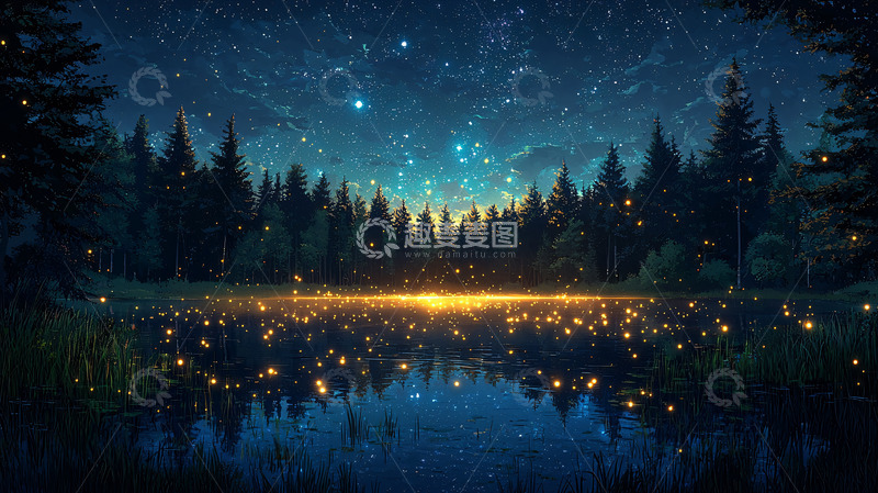 高清大图下载【趣麦麦图】星空下的萤火森林