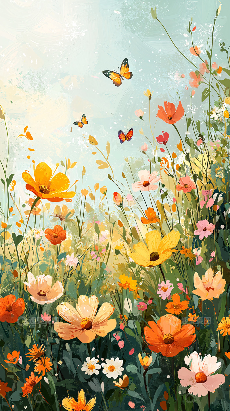 高清大图下载【趣麦麦图】唯美花田蝴蝶飞舞