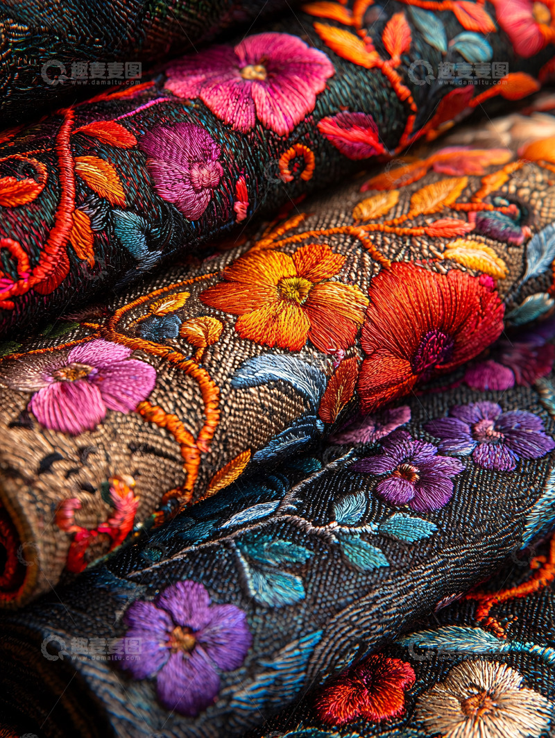 高清大图下载【趣麦麦图】色彩鲜艳的刺绣花朵