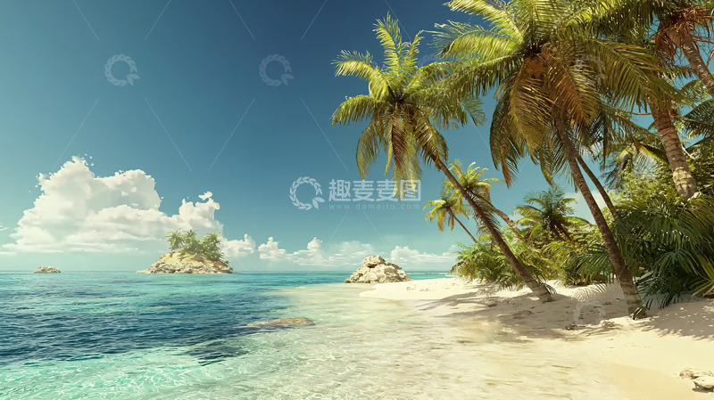 高清大图下载【趣麦麦图】热带海滩椰树风景