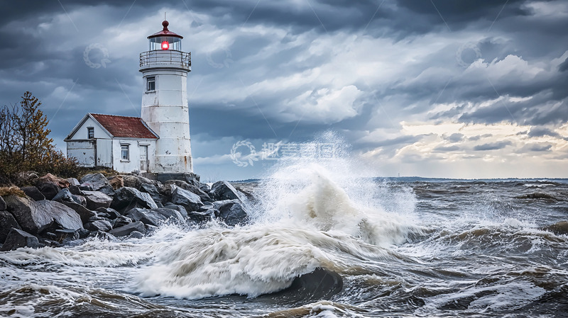 高清大图下载【趣麦麦图】暴风雨中屹立的灯塔