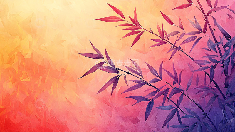 高清大图下载【趣麦麦图】彩色水墨竹叶