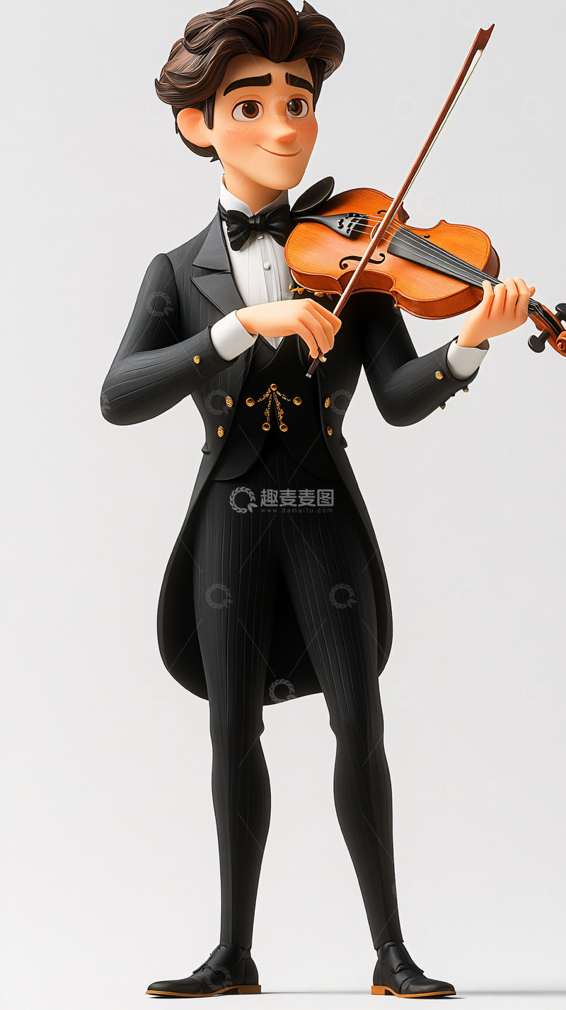 高清大图下载【趣麦麦图】演奏小提琴的卡通人物