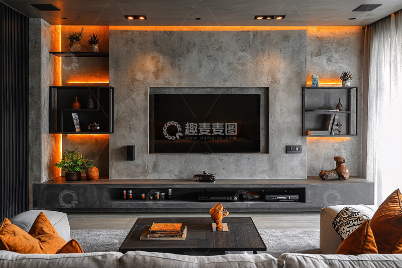 高清大图下载【趣麦麦图】现代水泥电视背景墙