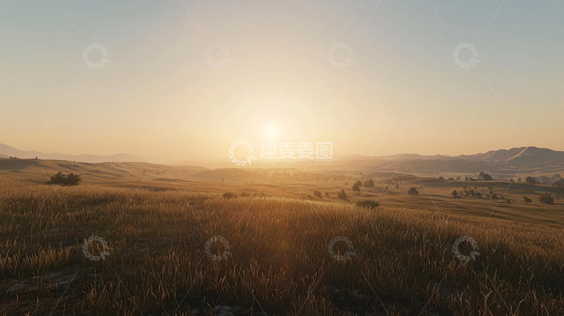 高清大图下载【趣麦麦图】清晨草原日出美景