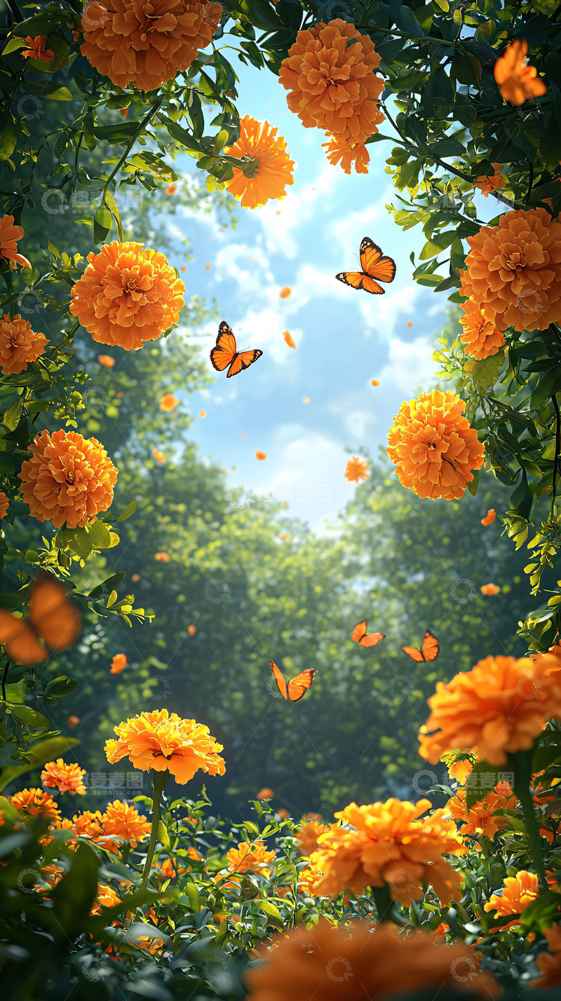 橙色万寿菊花海