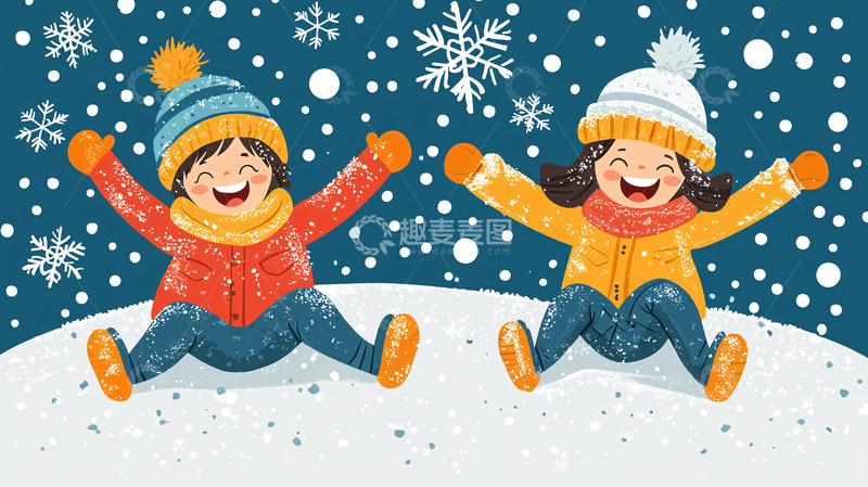高清大图下载【趣麦麦图】雪地里快乐的孩子
