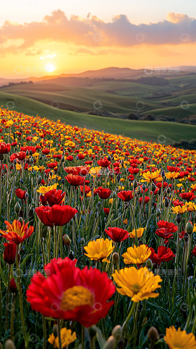 高清大图下载【趣麦麦图】花田日落风景