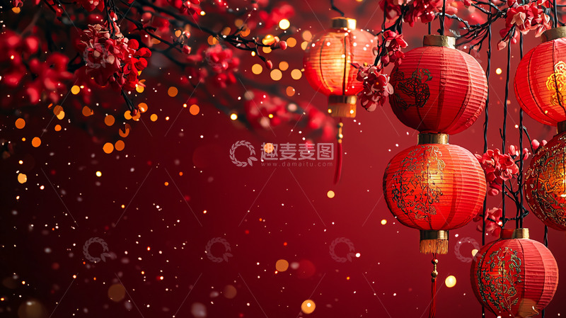高清大图下载【趣麦麦图】红灯笼喜庆新年背景