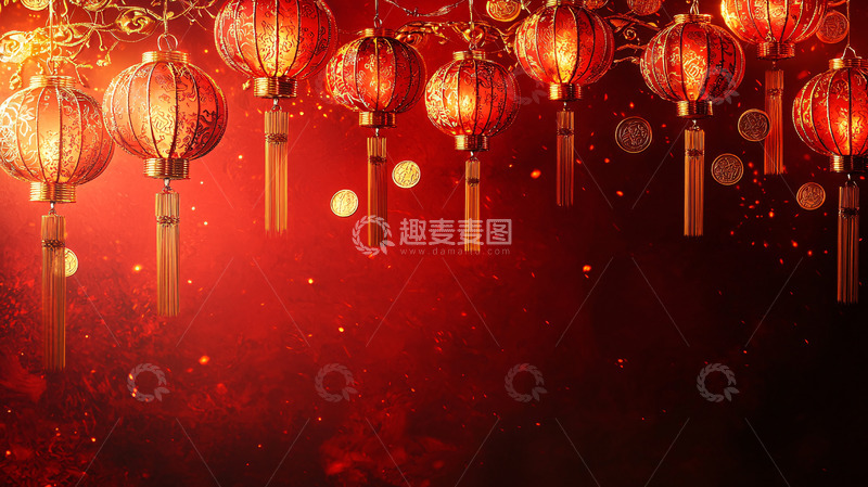高清大图下载【趣麦麦图】红灯笼喜庆背景图