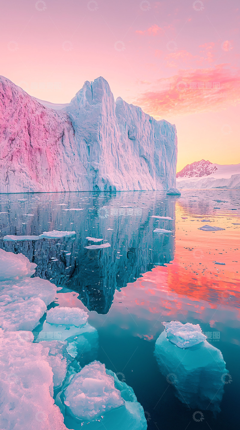 高清大图下载【趣麦麦图】粉色冰山日落
