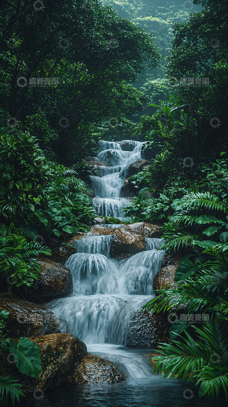 高清大图下载【趣麦麦图】郁郁葱葱的森林瀑布