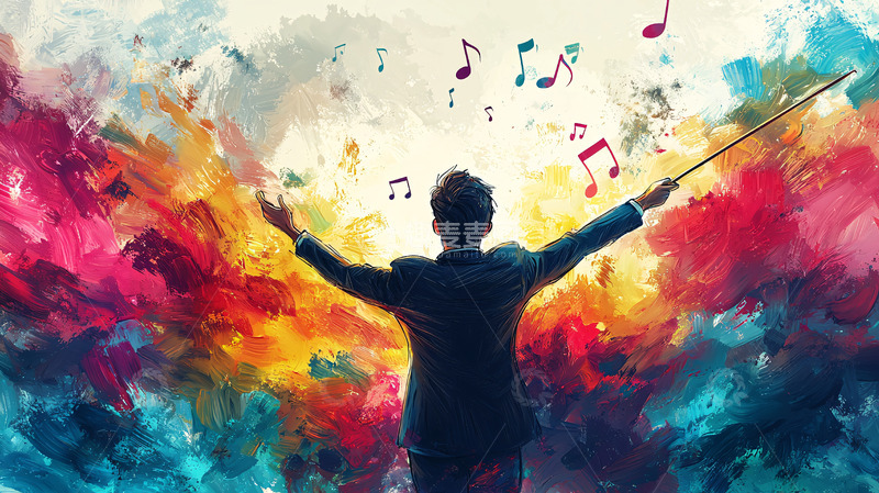 高清大图下载【趣麦麦图】指挥家彩色音乐演奏