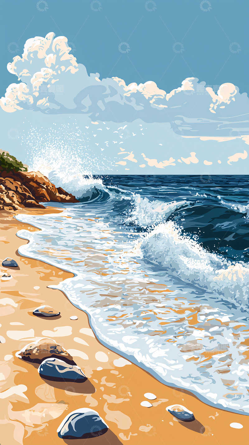 高清大图下载【趣麦麦图】阳光海岸的波涛