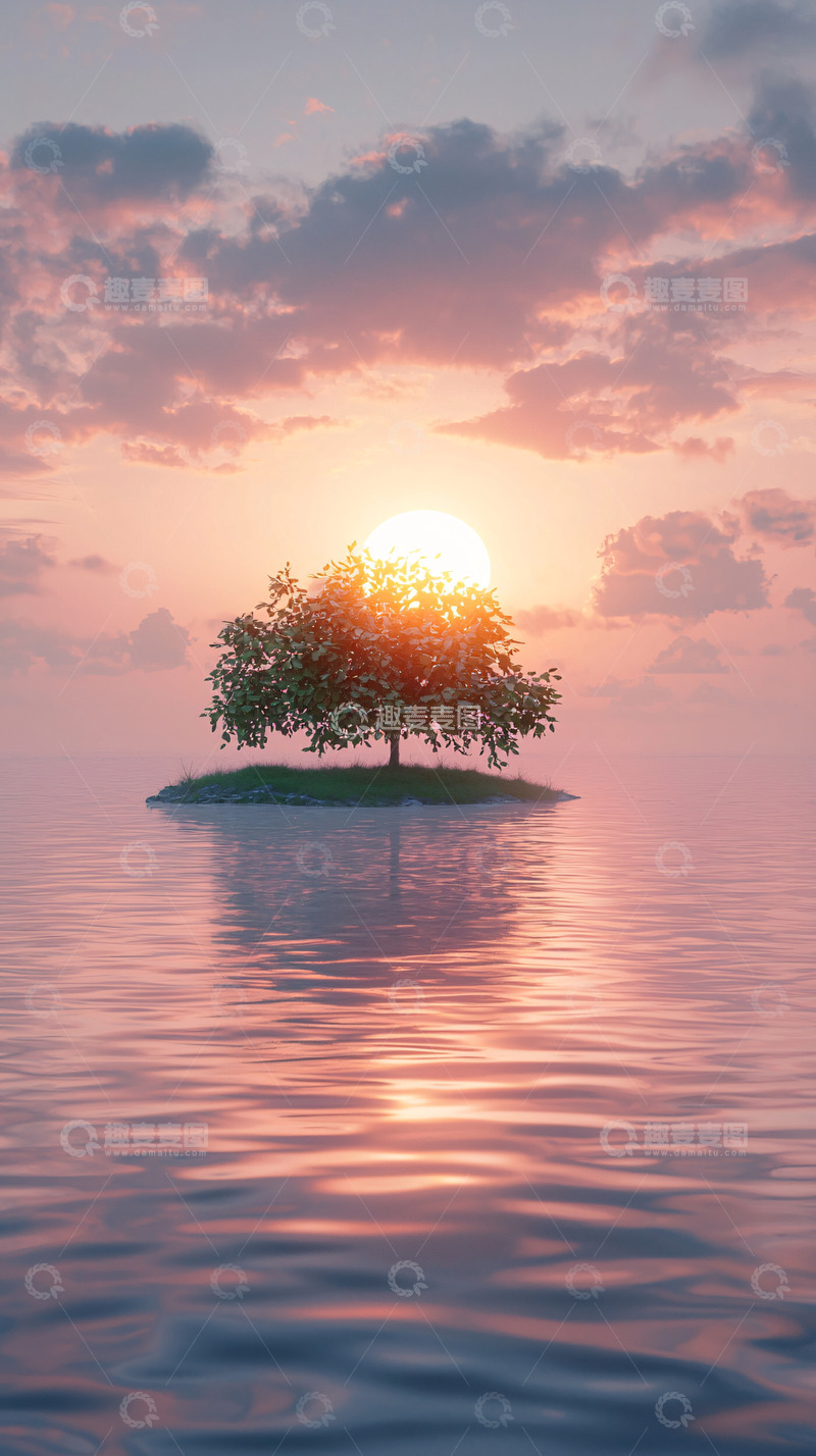 高清大图下载【趣麦麦图】孤岛上的树