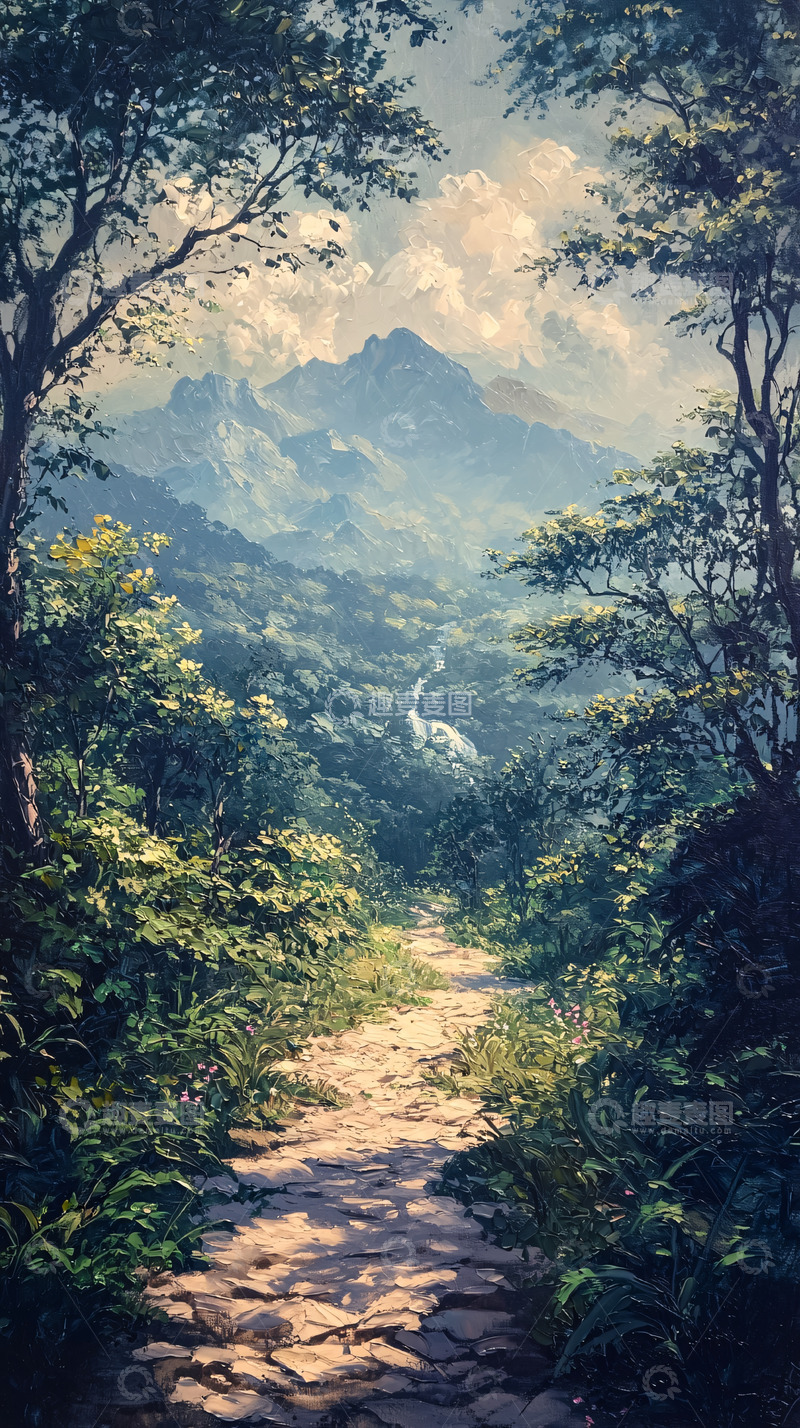 高清大图下载【趣麦麦图】山间小路通向远山