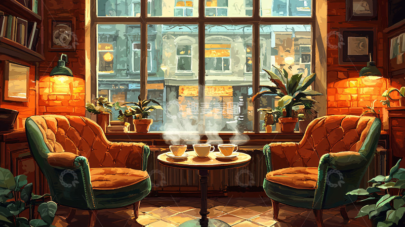 高清大图下载【趣麦麦图】温暖舒适的咖啡馆窗边