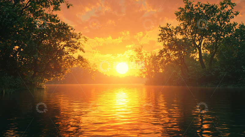 高清大图下载【趣麦麦图】日落河景
