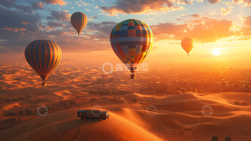 高清大图下载【趣麦麦图】热气球日出沙漠景观