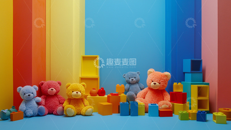 高清大图下载【趣麦麦图】彩虹背景毛绒玩具