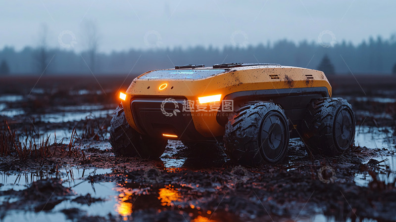 高清大图下载【趣麦麦图】泥地中的黄色六轮越野车