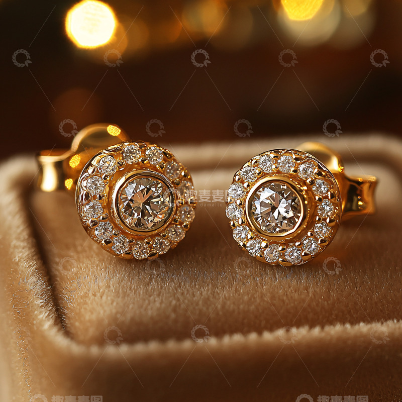 高清大图下载【趣麦麦图】圆形锆石耳钉