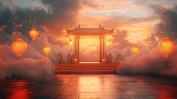 仙境牌楼日落云海