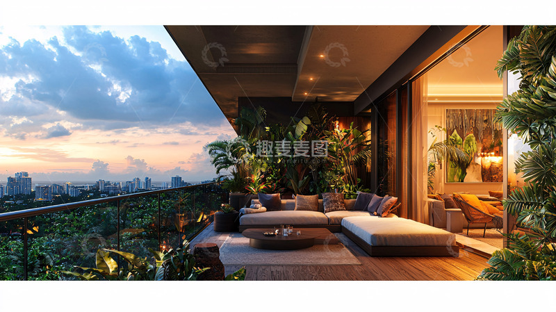 高清大图下载【趣麦麦图】高层公寓阳台夜景