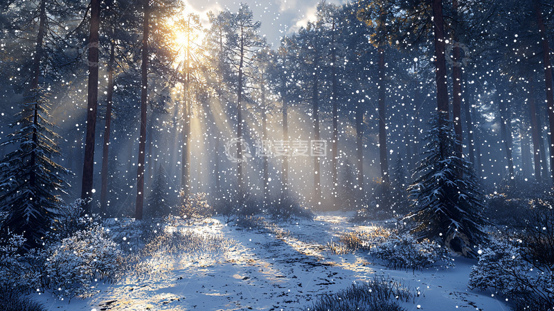 高清大图下载【趣麦麦图】阳光透过雪林