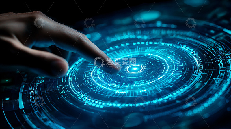 高清大图下载【趣麦麦图】手指触碰蓝色科技界面