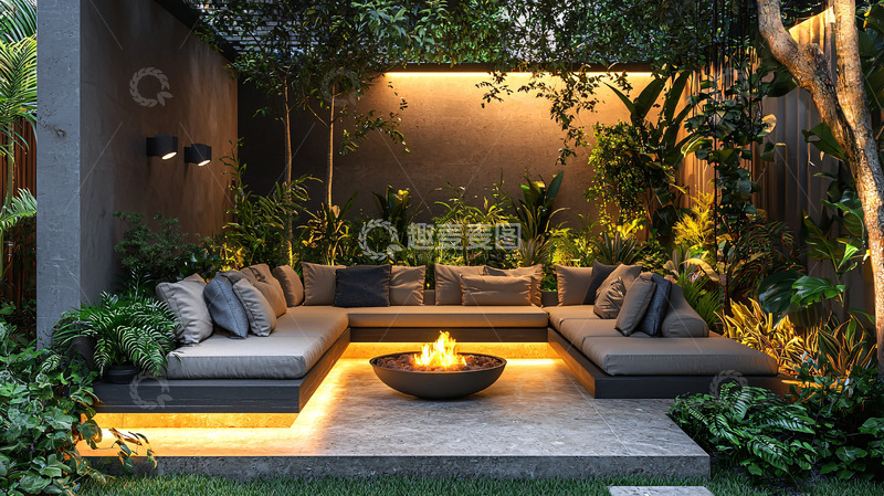 高清大图下载【趣麦麦图】现代风格庭院休憩区