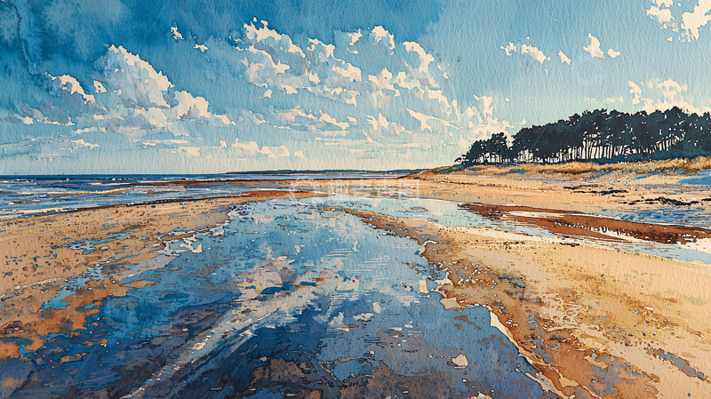 高清大图下载【趣麦麦图】水彩海滩