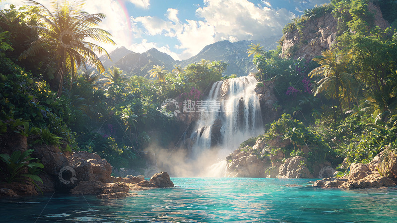 高清大图下载【趣麦麦图】热带雨林瀑布风景