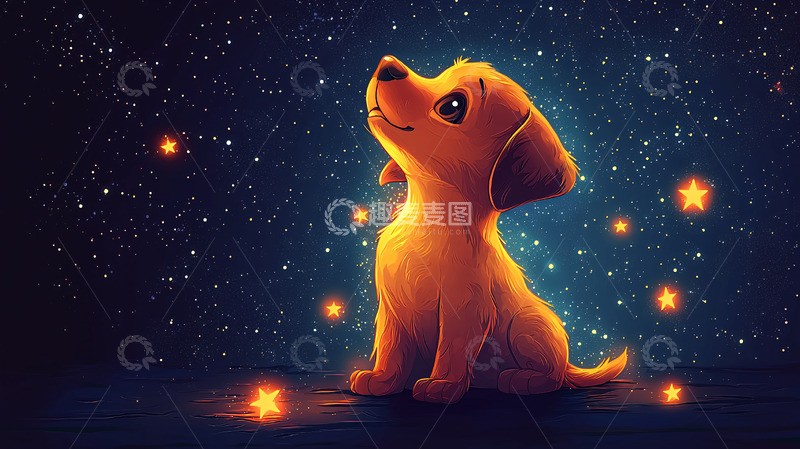 高清大图下载【趣麦麦图】-星空下的小狗