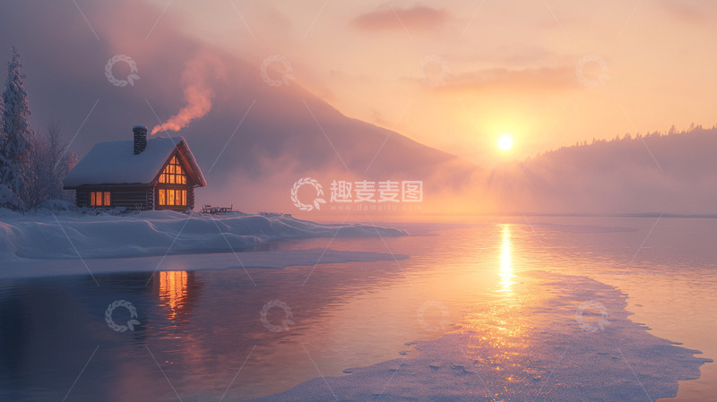 高清大图下载【趣麦麦图】北欧雪景小屋