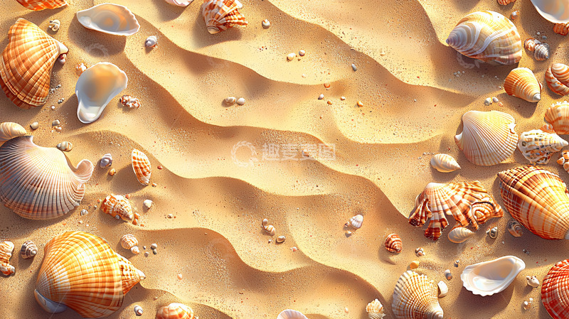 高清大图下载【趣麦麦图】海滩沙子上的贝壳