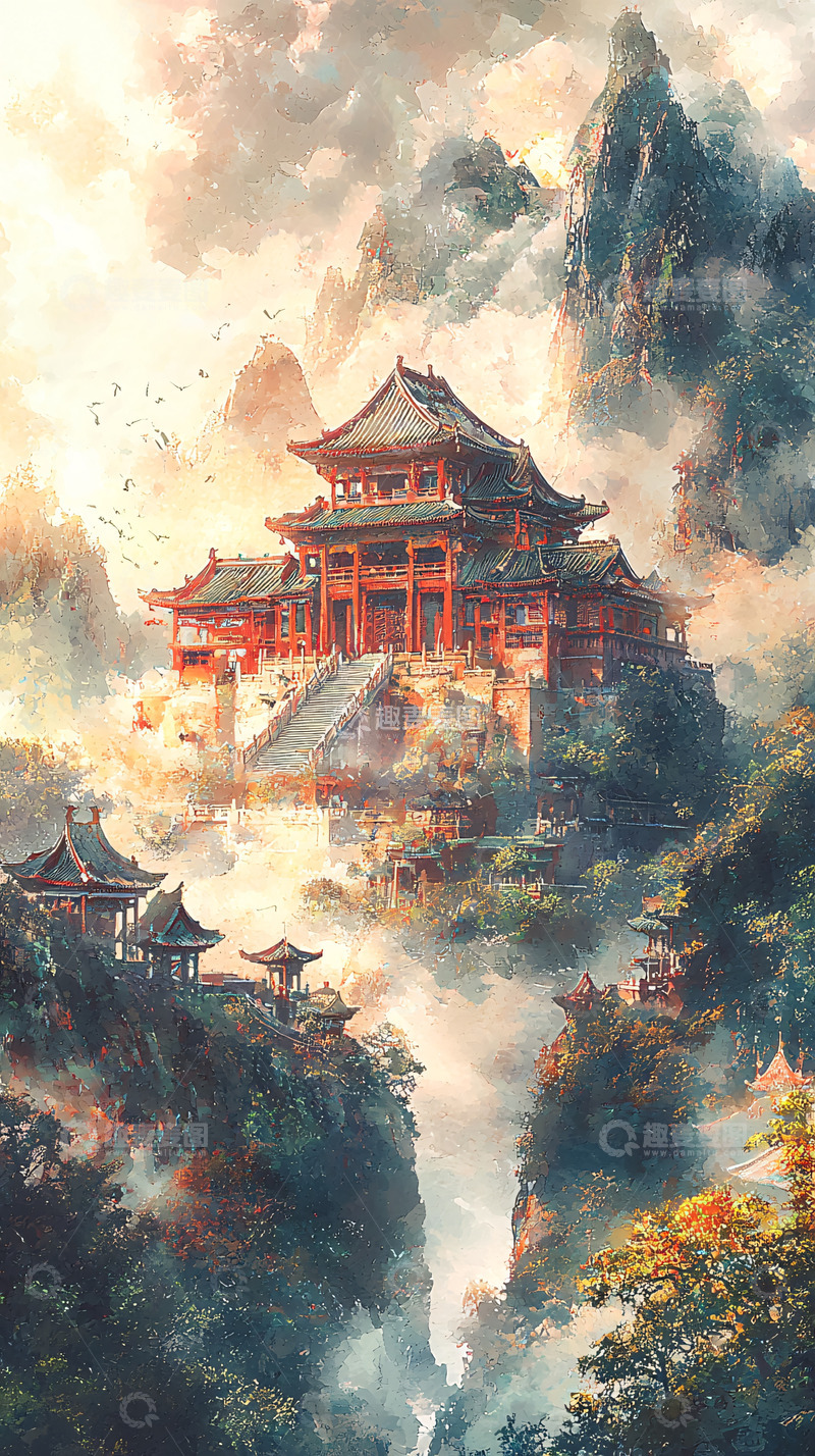 高清大图下载【趣麦麦图】仙境古建筑群