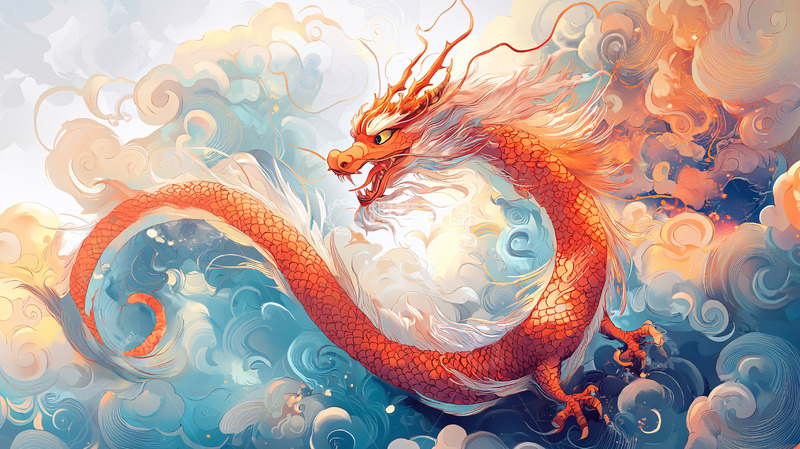 高清大图下载【趣麦麦图】祥瑞金龙腾云驾雾