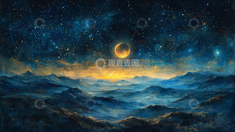 高清大图下载【趣麦麦图】星空下的山脉