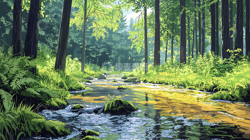 高清大图下载【趣麦麦图】森林中的溪流