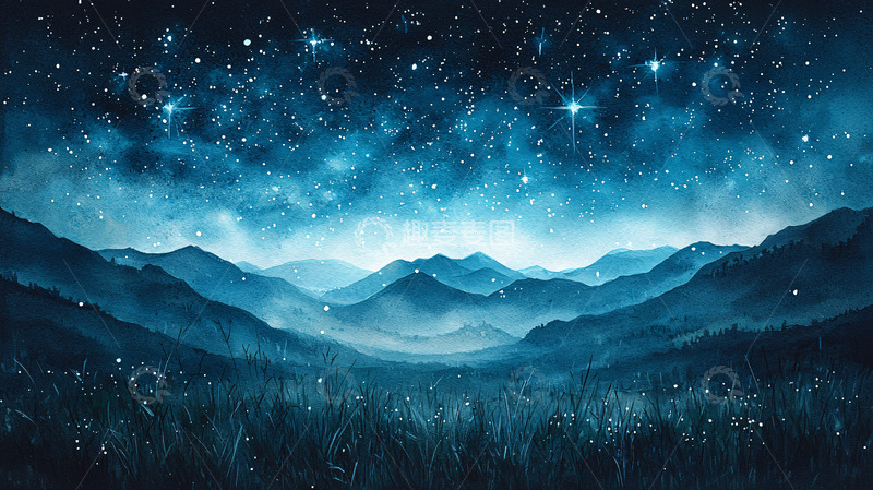 高清大图下载【趣麦麦图】星空下的山脉剪影