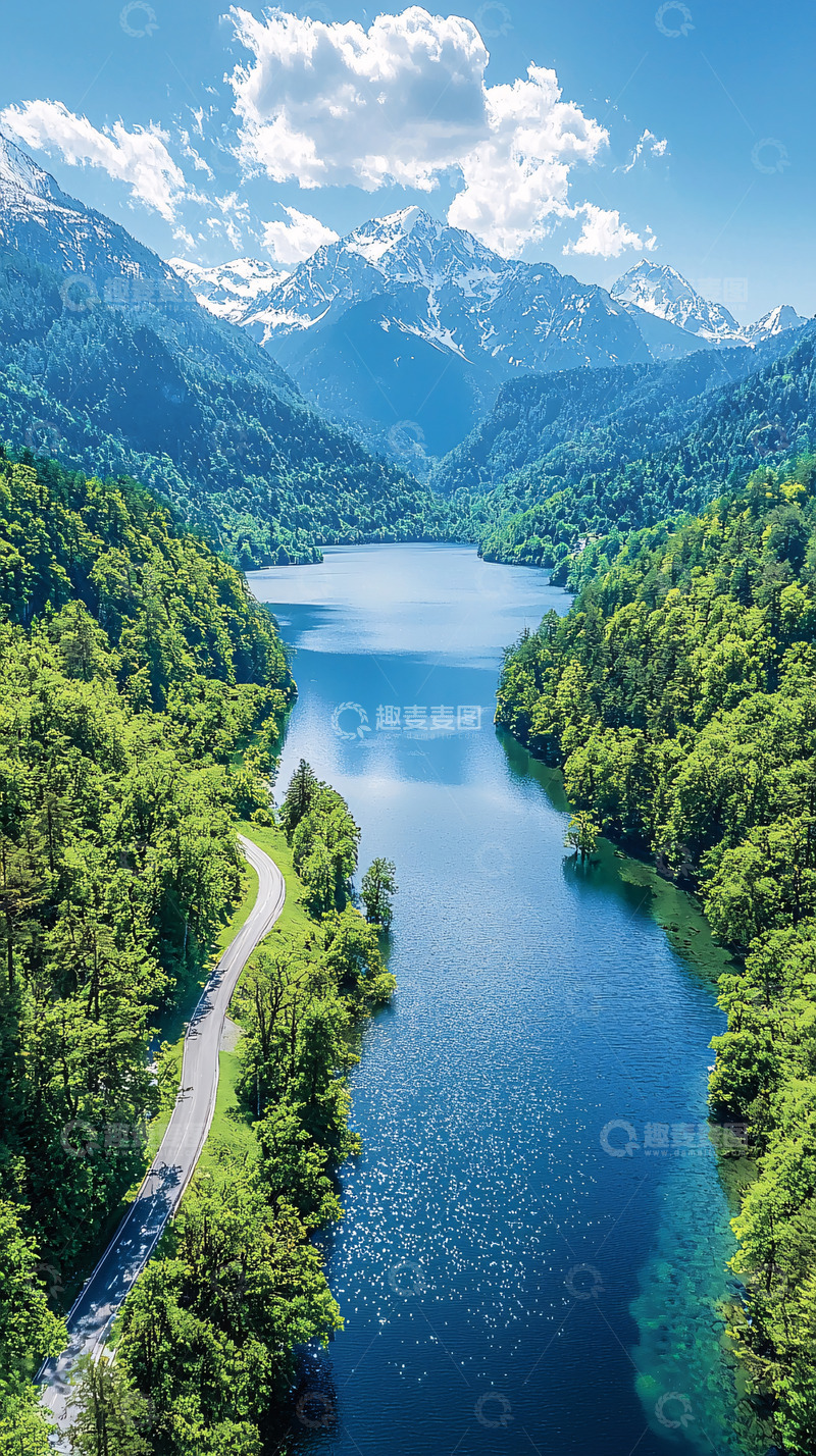 高清大图下载【趣麦麦图】碧水青山雪山辉映