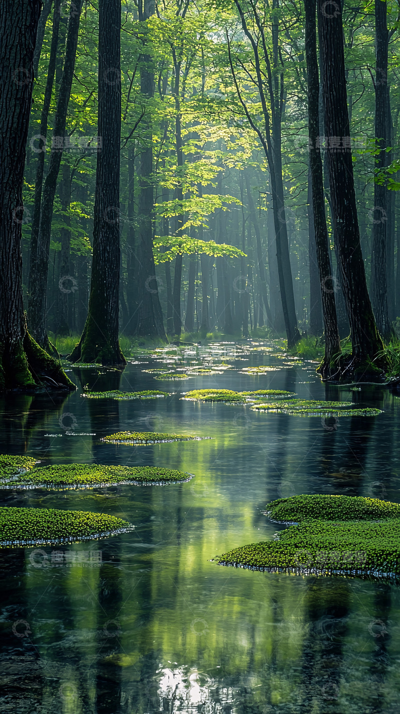 高清大图下载【趣麦麦图】森林小溪倒影