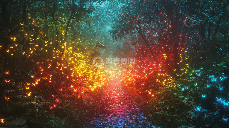 高清大图下载【趣麦麦图】梦幻彩虹森林