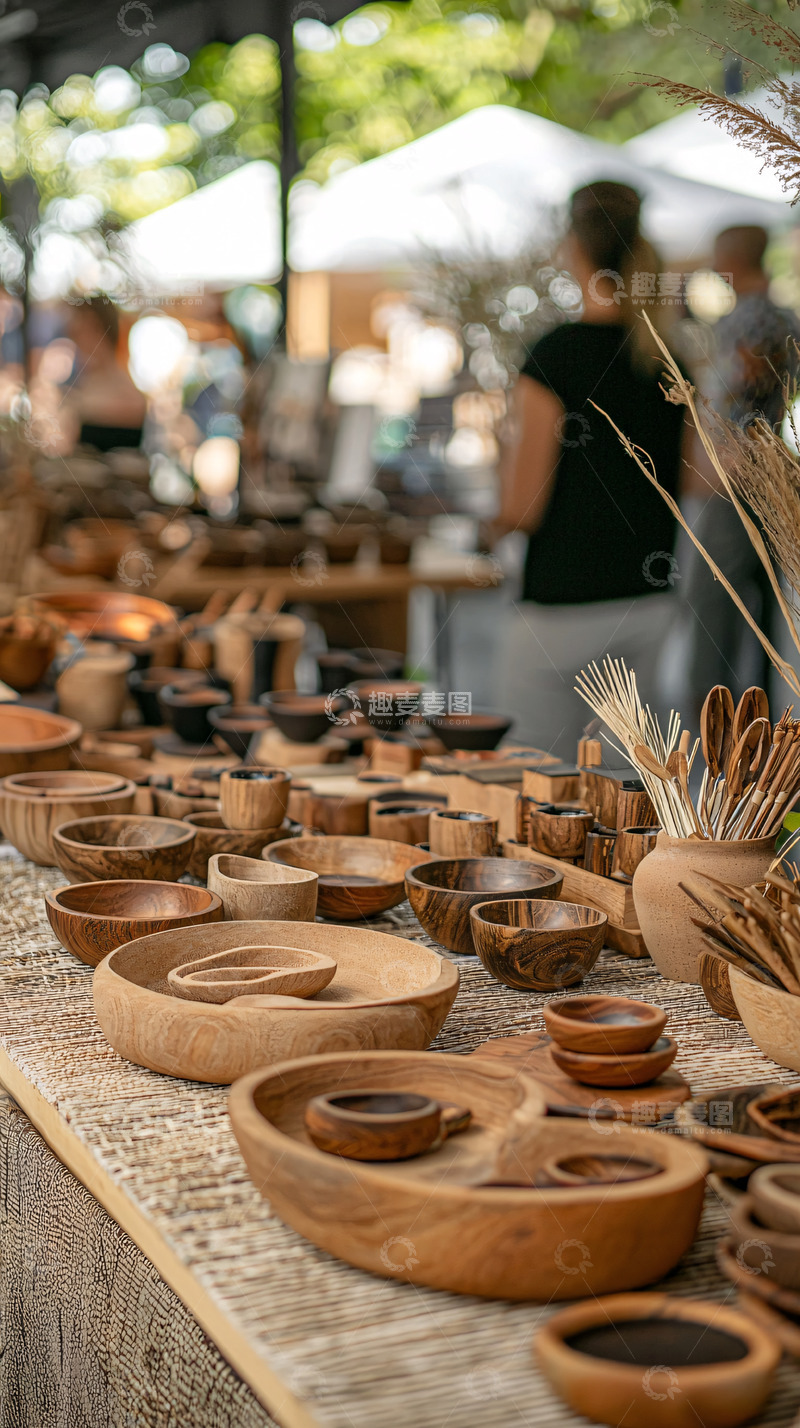 高清大图下载【趣麦麦图】木质碗碟展销现场