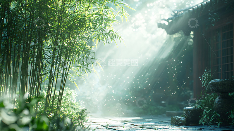 高清大图下载【趣麦麦图】阳光透过竹林