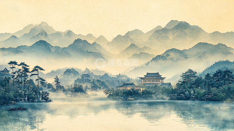 高清大图下载【趣麦麦图】水墨山水远景建筑
